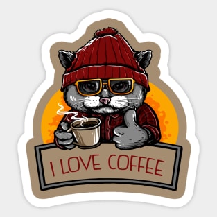 I LOVE COFFEE cat, catpuccino Sticker